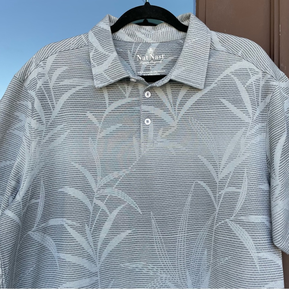 Nat Nast Luxury Originals Grey Palm Print Polo L
